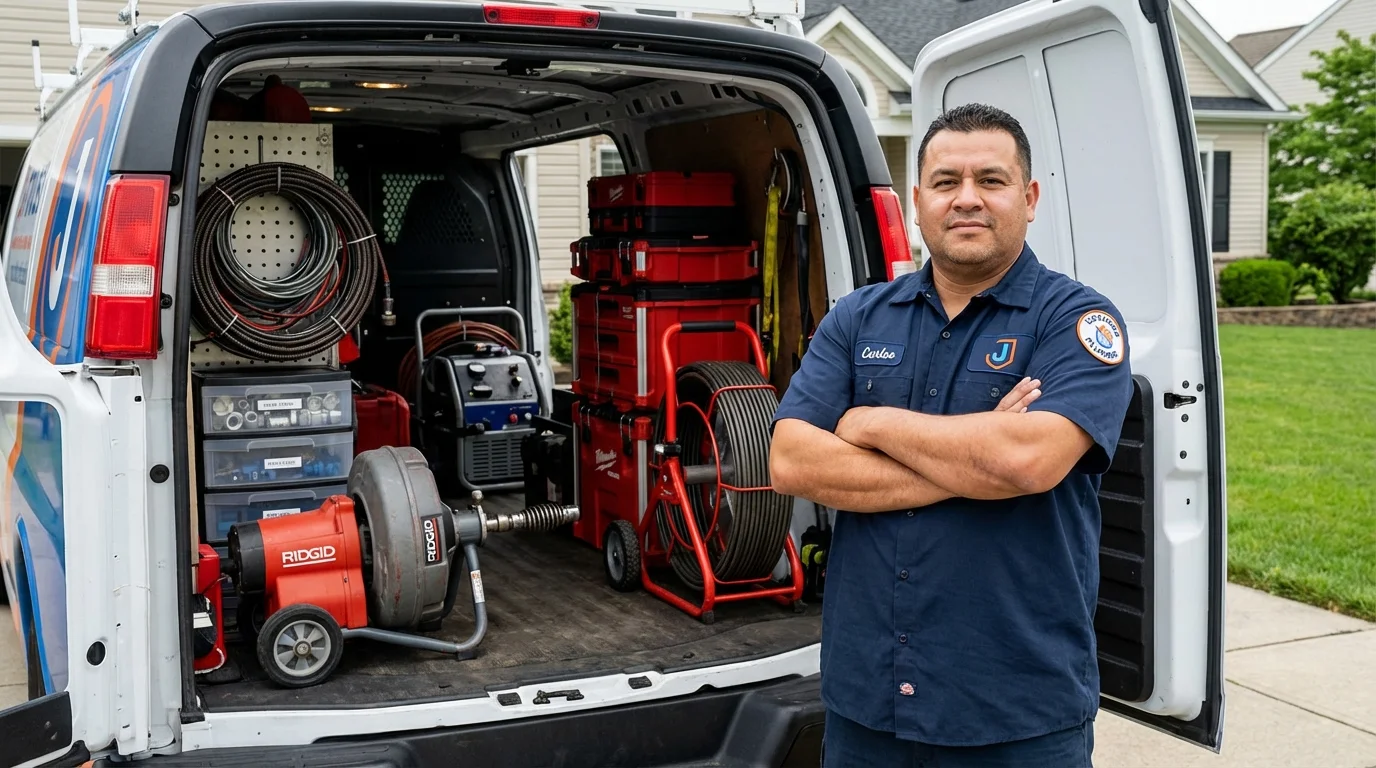 Professional drain cleaning equipment and Johns Plumbing LLC plumber in Mount Union