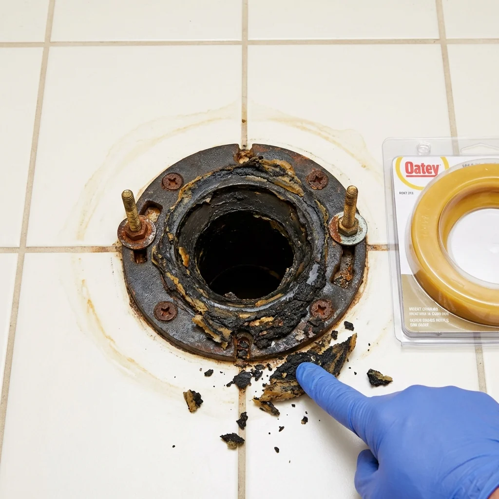 Failed wax ring showing water seepage at the base of a toilet in a Mount Union, PA home