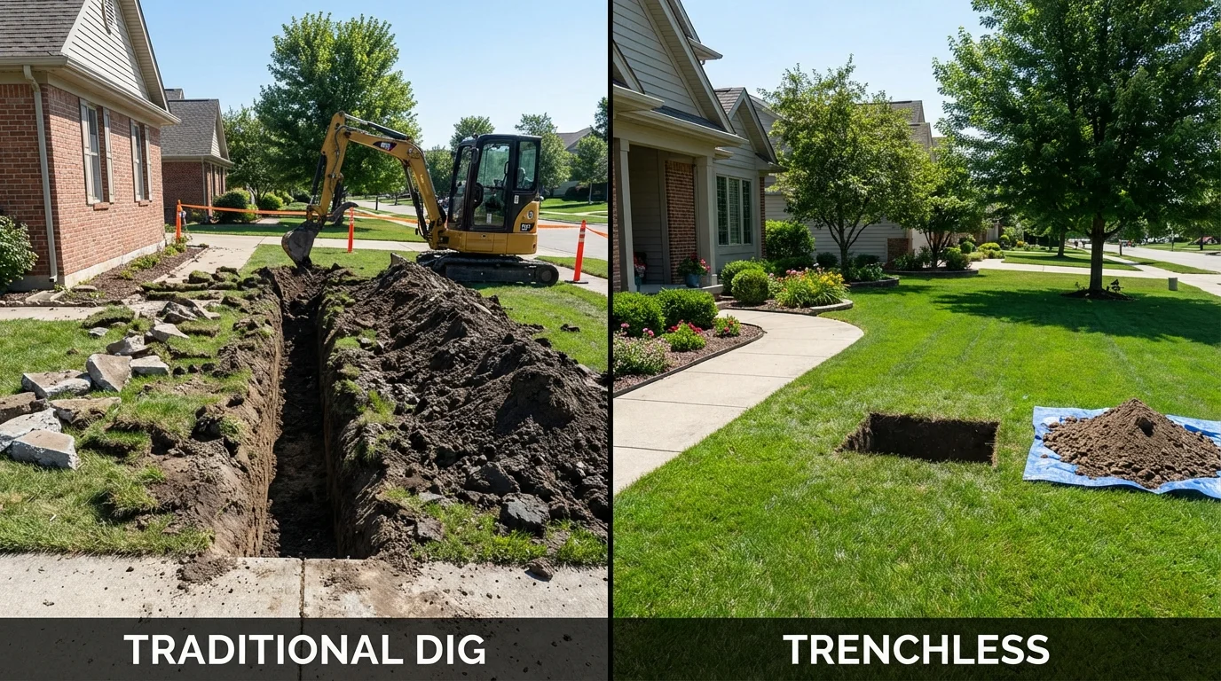 Trenchless sewer repair with minimal yard damage versus traditional excavation in Mount Union, PA